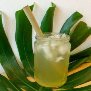 Using 100% Natural Biodegradable Bamboo Straw with Cold Iced Honey Drinks